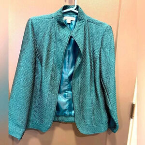 COLD WATER CREEK WOMANS BLUE TEAL QUILTED BLAZER JACKET LINED ELEGANT OLD MONEY
